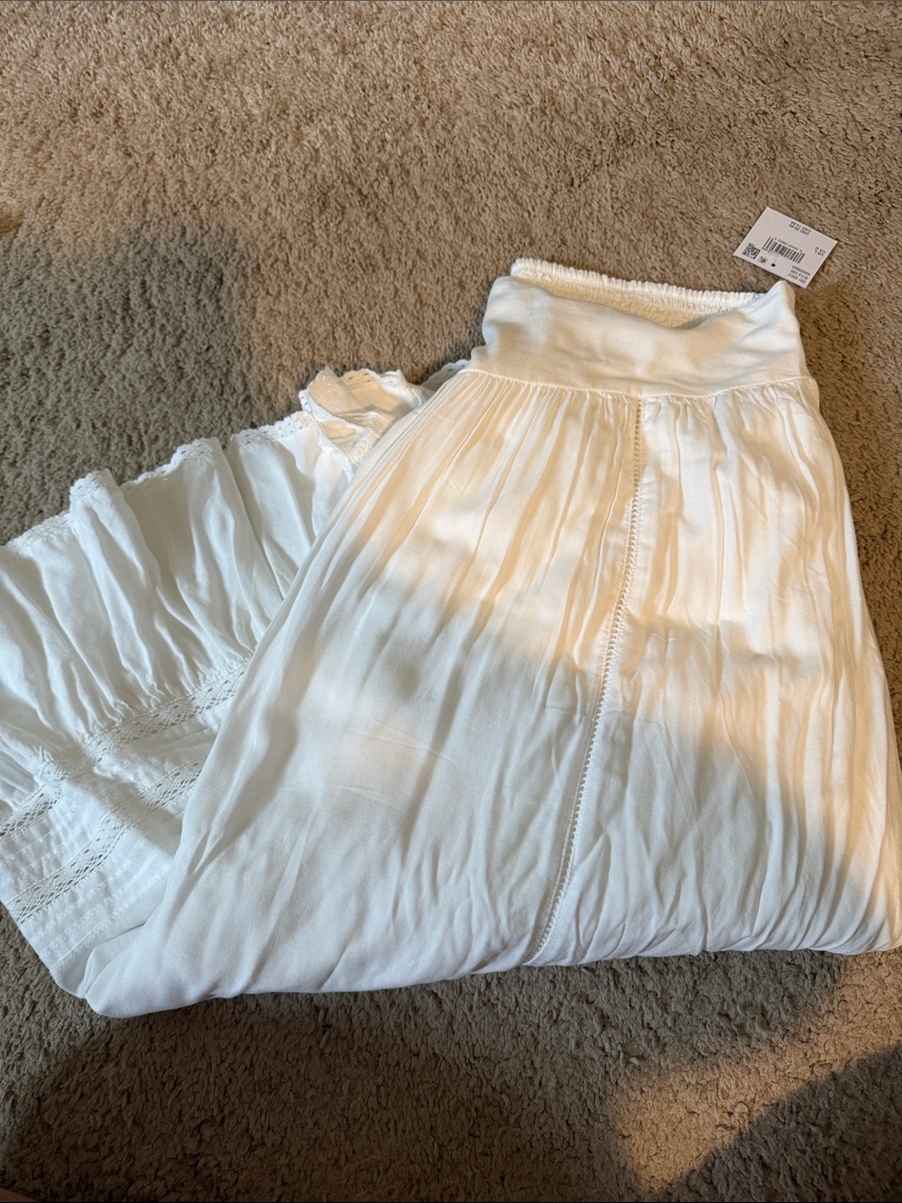 aerie White Midi Skirt with Smocked Waist